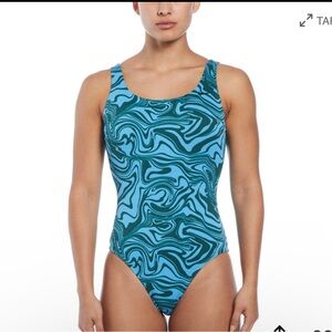 NIKE blue and green swirl one piece u back swimsuit size XL